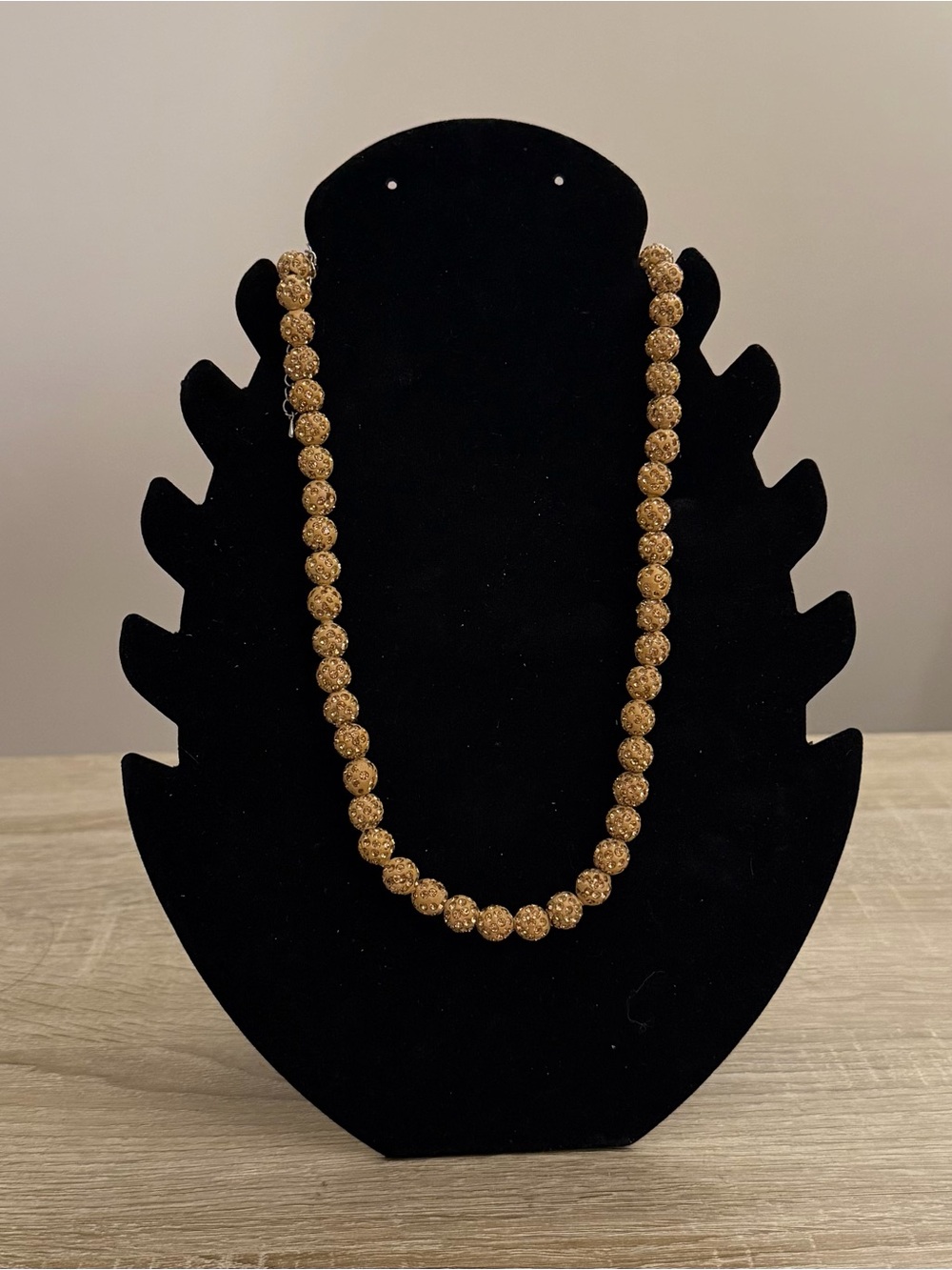 Gold Tone Rhinestone Pave Bead Stretch Necklace NWT